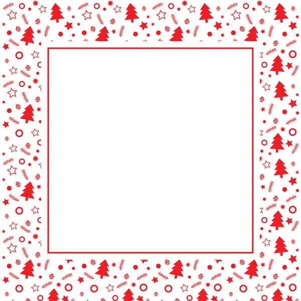 Metin için boş alanı olan çerçeve. Xmas oyuncakları, ağaç ve yıldızların sınırı. Noel ve Yeni Yıl tebrik kartı, afiş, davetiye, paketleme tasarımı, illüstrasyon deseni için vektör