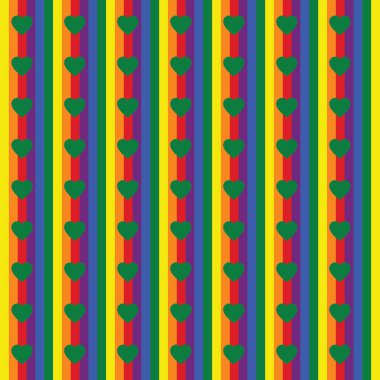 Kusursuz gökkuşağı çizgileri Lgbt bayrak hareketleri renginde kalpleri olan gururlu duvar kağıtları, sevgililer günü illüstrasyonu, tebrik kartı. 