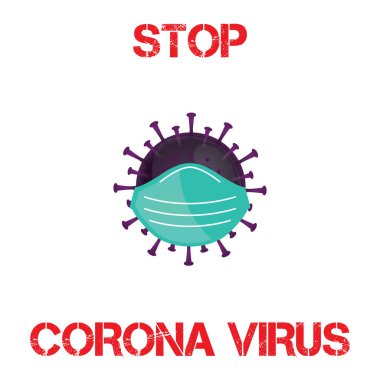 Illustration graphic vector of Corona virus, infection in Wuhan. purple virus with protective mask, white background, epidemic, covid-19 pandemic clipart
