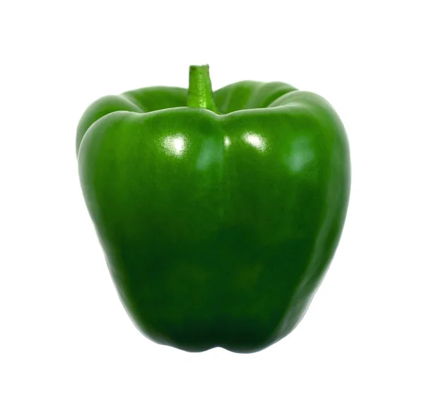 One Organic Ripe Fresh Green Bell Pepper Isolated White Background — Stock Photo, Image