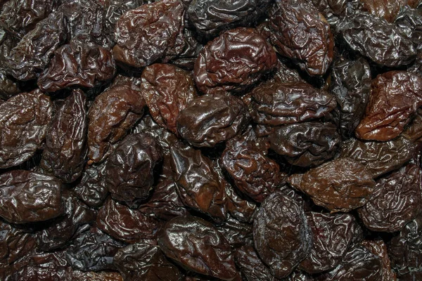 Fond Fait Pruneaux Prunes Fraîches Séchées Noires Toile Fond Pile — Photo