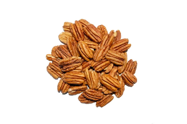 Peeled Pecan Nuts Isolated White Background Healthy Snack Food Top — Stock Photo, Image