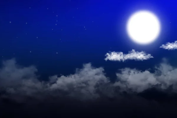 Fundo Tranquilo Céu Noturno Com Lua Cheia Estrelas Nuvens Bonitas — Fotografia de Stock