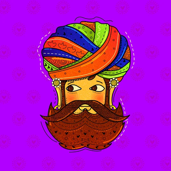 Diseño Vectorial Desi Indio Estilo Arte Rajasthani Hombre Con Barba — Foto de Stock