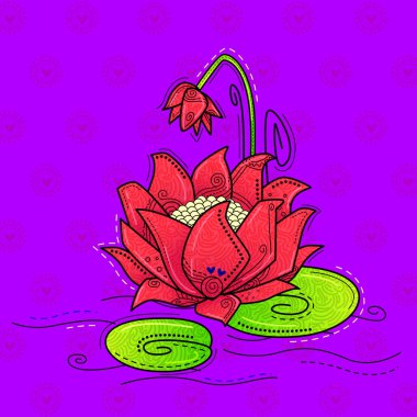 illustration of desi (indian) art style lotus/water lily flower. clipart