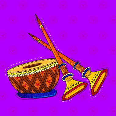 Sanat stili shehnai Hint müzik enstrümanının çizimi.