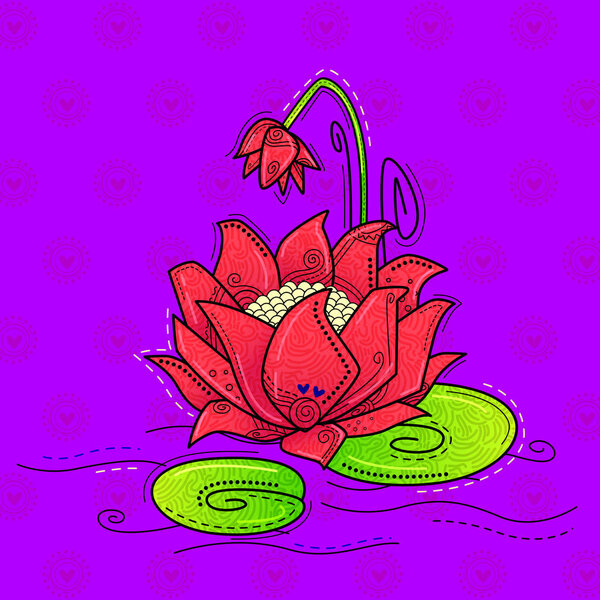 illustration of desi (indian) art style lotus/water lily flower.