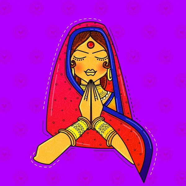 Illustration Woman India Welcoming Gesture Desi Indian Art Style — 스톡 사진