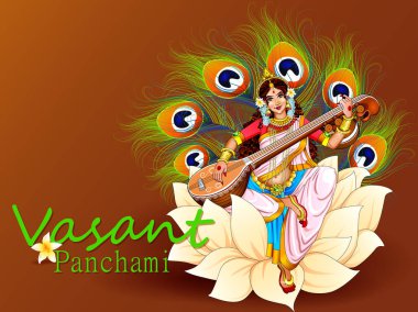 Vasant Panchami Hindistan festivali için Bilgelik Tanrıçası Saraswati 'nin resmi