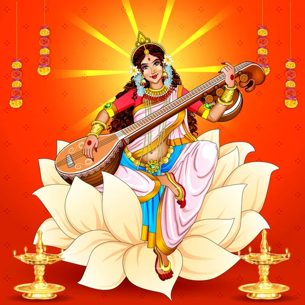Ілюстрація Богині Мудрості Сарасваті Індійського Свята Васант Панчамі — стокове фото