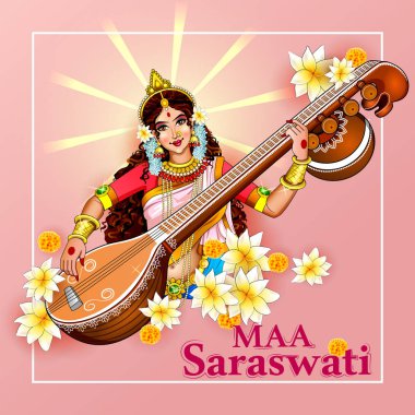 Vasant Panchami Hindistan festivali için Bilgelik Tanrıçası Saraswati 'nin resmi