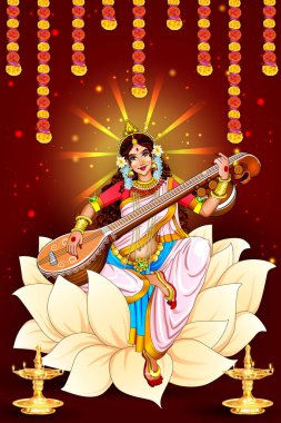 Vasant Panchami Hindistan festivali için Bilgelik Tanrıçası Saraswati 'nin resmi