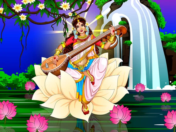 智慧女神萨拉斯瓦蒂在印度潘尚农民节背景中的例证 — 图库照片