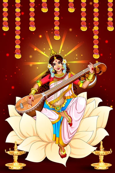 Illustration Déesse Sagesse Saraswati Pour Vasant Panchami Inde Fond Festival — Photo