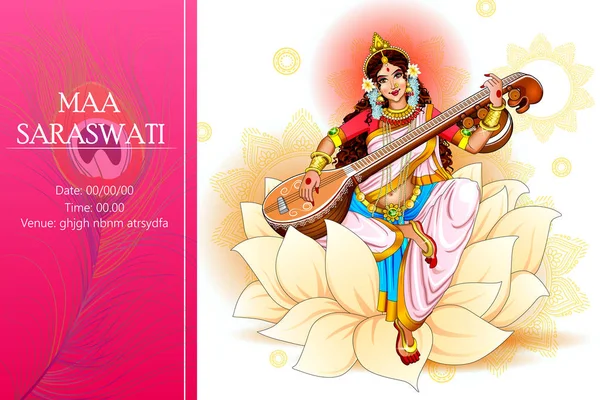 Ilustración Diosa Sabiduría Saraswati Para Fondo Del Festival Vasant Panchami Imágenes de stock libres de derechos