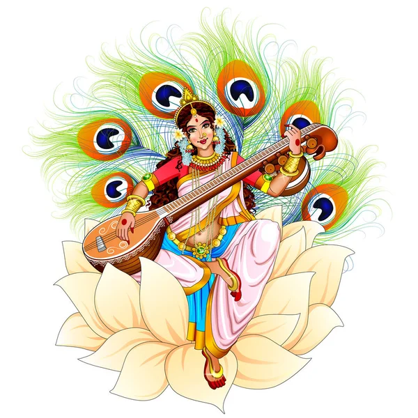 Illustration Déesse Sagesse Saraswati Pour Vasant Panchami Inde Fond Festival Photos De Stock Libres De Droits