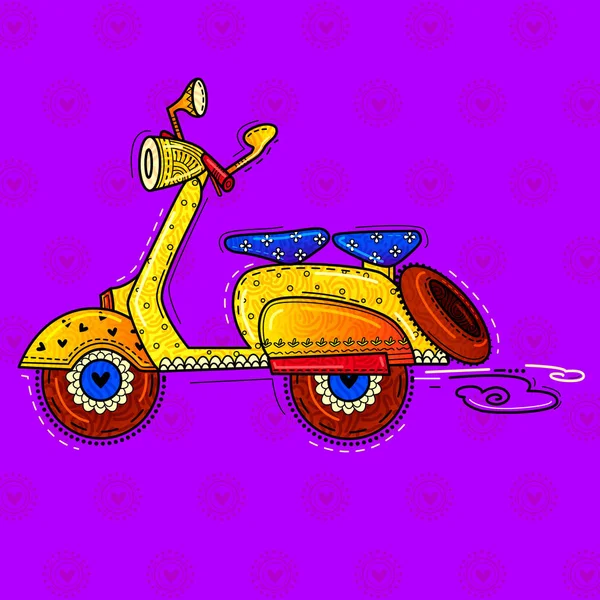 Illustration Desi Indian Art Style Retro Scooter — Stock Photo, Image