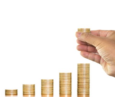 Grafik puttin tutan adam el ile düzenlenen para sikke yığını