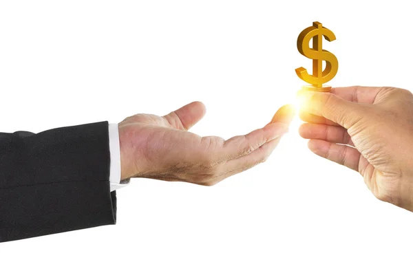 Altın dolar işareti işadamı elle tutan adam el 