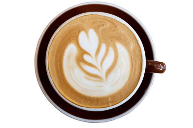 masada kahve fincanı latte sanat. kırpma yolu ile beyaz arka plan üzerinde izole üst görünüm
