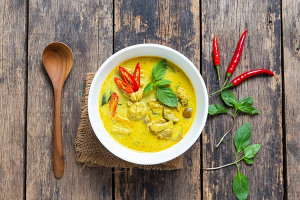 Top View Tajskie Jedzenie Zielony Kurczak Curry — Zdjęcie stockowe