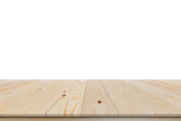 Пустой Деревянный Стол Изолирован Белом Фоне Шаблон Дисплея Продукта — стоковое фото