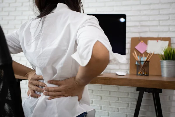 Business Woman Suffering Back Pain Office Home — Stock Photo, Image
