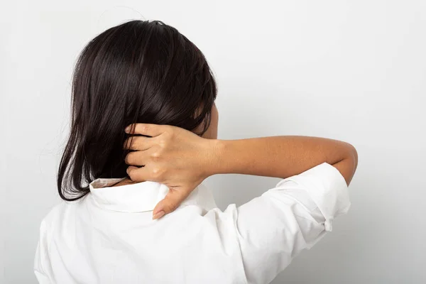 Woman Neck Pain White Background — Stock Photo, Image