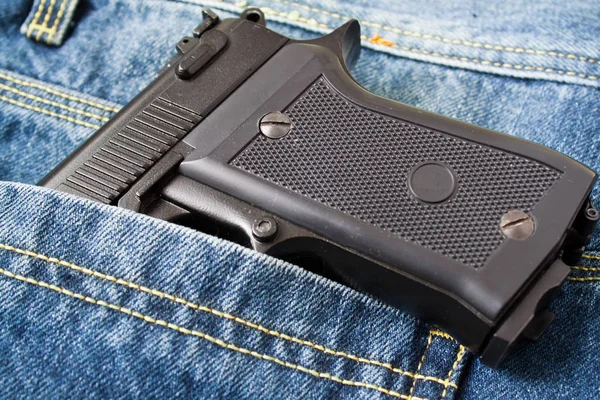Pistola Negra Para Defensa Bolsillo Tus Jeans — Foto de Stock