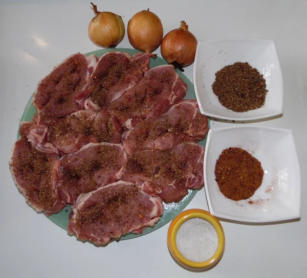 Carne Para Barbacoa Chuleta Cerdo Pinchos Carbón Aire Libre — Foto de Stock