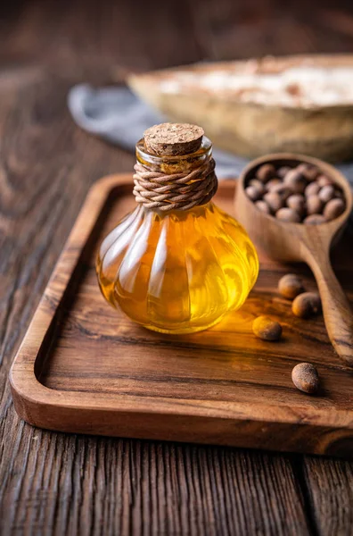 Baobab seed oil in glass bottle for healthy skin and hair — Stock Photo, Image