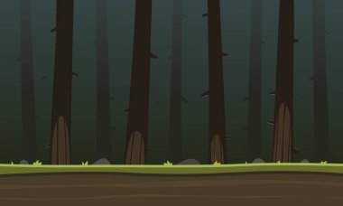 Oyun çizgi filminin orman geçmişi. Vektör illüstrasyonu.