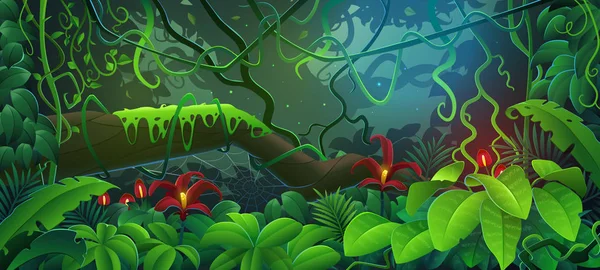 Giungla Foresta Pluviale Tropicale Giungla Cartone Animato Vettoriale Illustrazione — Vettoriale Stock