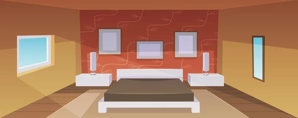 Interior Del Dormitorio Moderno Con Muebles Ilustración Vector Dibujos Animados — Vector de stock