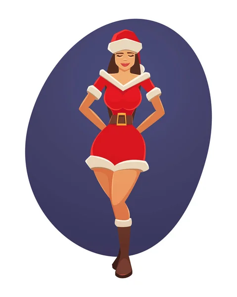 Cartoon Illustratie Van Brunette Kerst Meisje — Stockvector