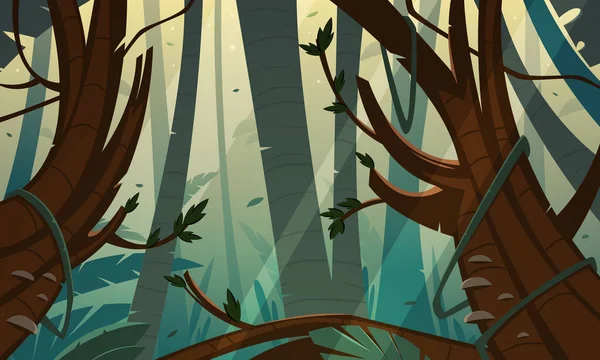 Illustrazione Dei Cartoni Animati Della Foresta Pluviale Tropicale — Vettoriale Stock