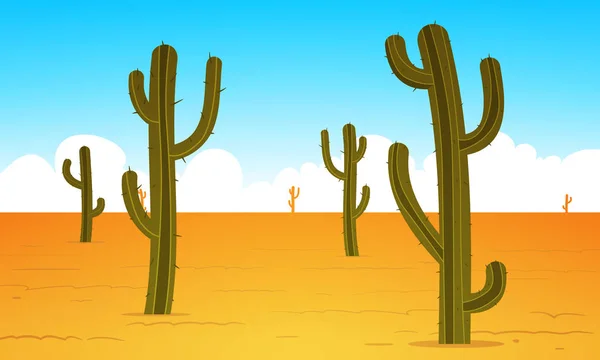 Illustrazione Fumetti Del Paesaggio Desertico Con Cactus — Vettoriale Stock