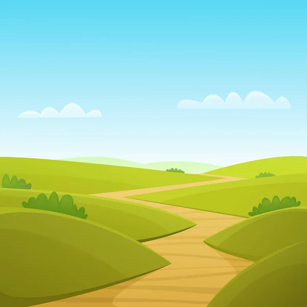 Cartoon Illustration Summer Landscape Country Road — Stock Vector