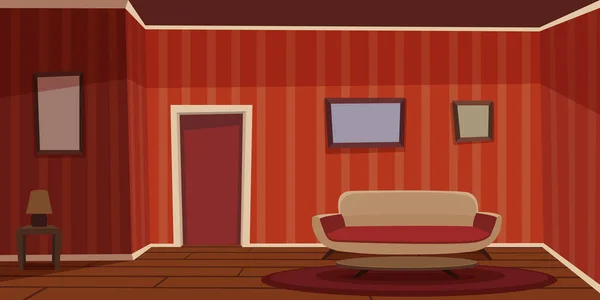 Dibujos Animados Ilustración Sala Estar Retro Con Muebles — Vector de stock