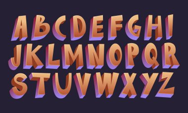 3d Karikatür yazı tipi alfabesi, vektör illüstrasyonu.