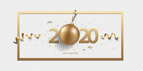 2020年新年快乐 圣诞装饰品和透明背景下的意大利面 — 图库矢量图片