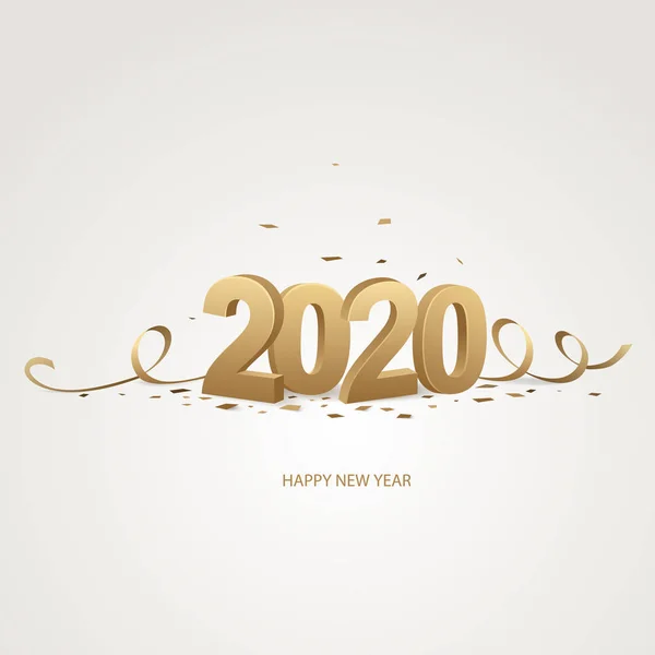 Ευτυχισμένο Νέο Έτος 2020 Χρυσά Αριθμούς Κορδέλες Και Κομφετί Λευκό — Διανυσματικό Αρχείο
