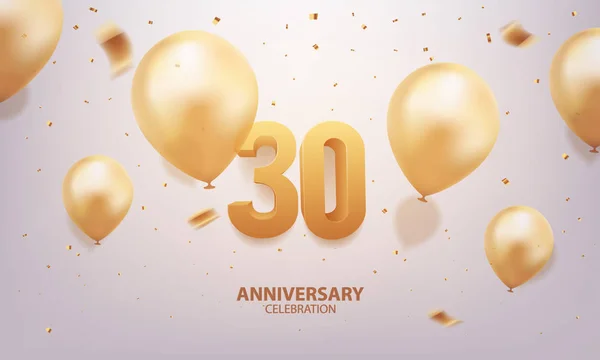 30周年庆祝活动 3D带有圆饼和气球的金色数字 — 图库矢量图片