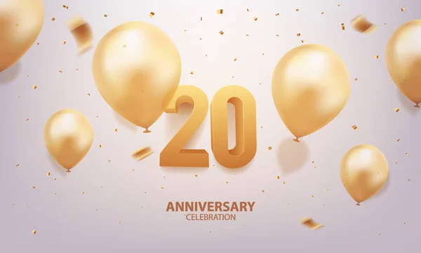 Twintigjarig Jubileum Gouden Nummers Met Confetti Ballonnen — Stockvector