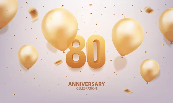 80周年庆祝活动 3D带有圆饼和气球的金色数字 — 图库矢量图片