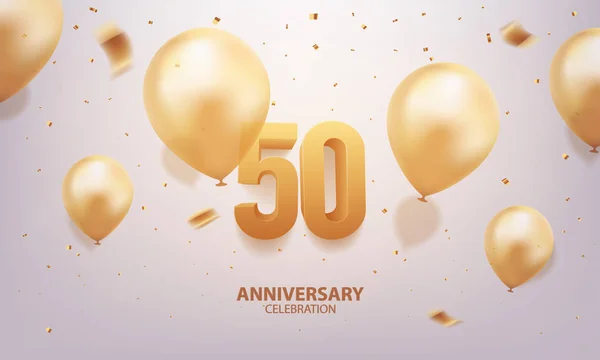 Vijftigjarig Jubileum Gouden Nummers Met Confetti Ballonnen — Stockvector