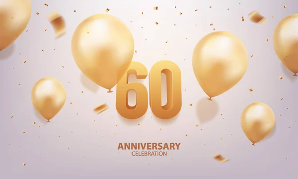 60º Aniversario Celebración Números Dorados Con Confeti Globos — Archivo Imágenes Vectoriales