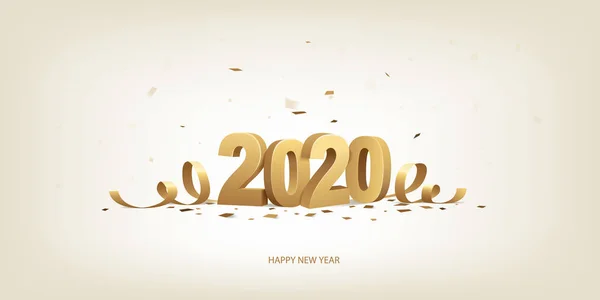 Новым 2020 Годом Золотые Номера Лентами Конфетти Ярком Фоне — стоковый вектор