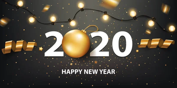 Feliz Año Nuevo 2020 Fondo Con Luz Navidad Decoración — Vector de stock