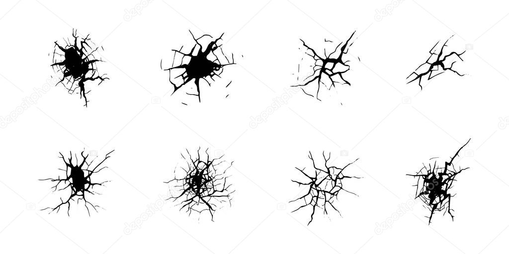 Hand drawn cracked texture. Cracks in ground or wall, isolated on white background. Vector illustration.